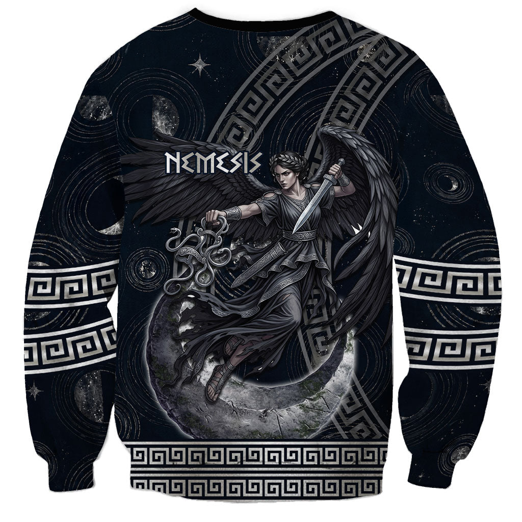 Nemesis Goddess Sweatshirt Winged Nemesis Crescent Moon Sword Greek Key
