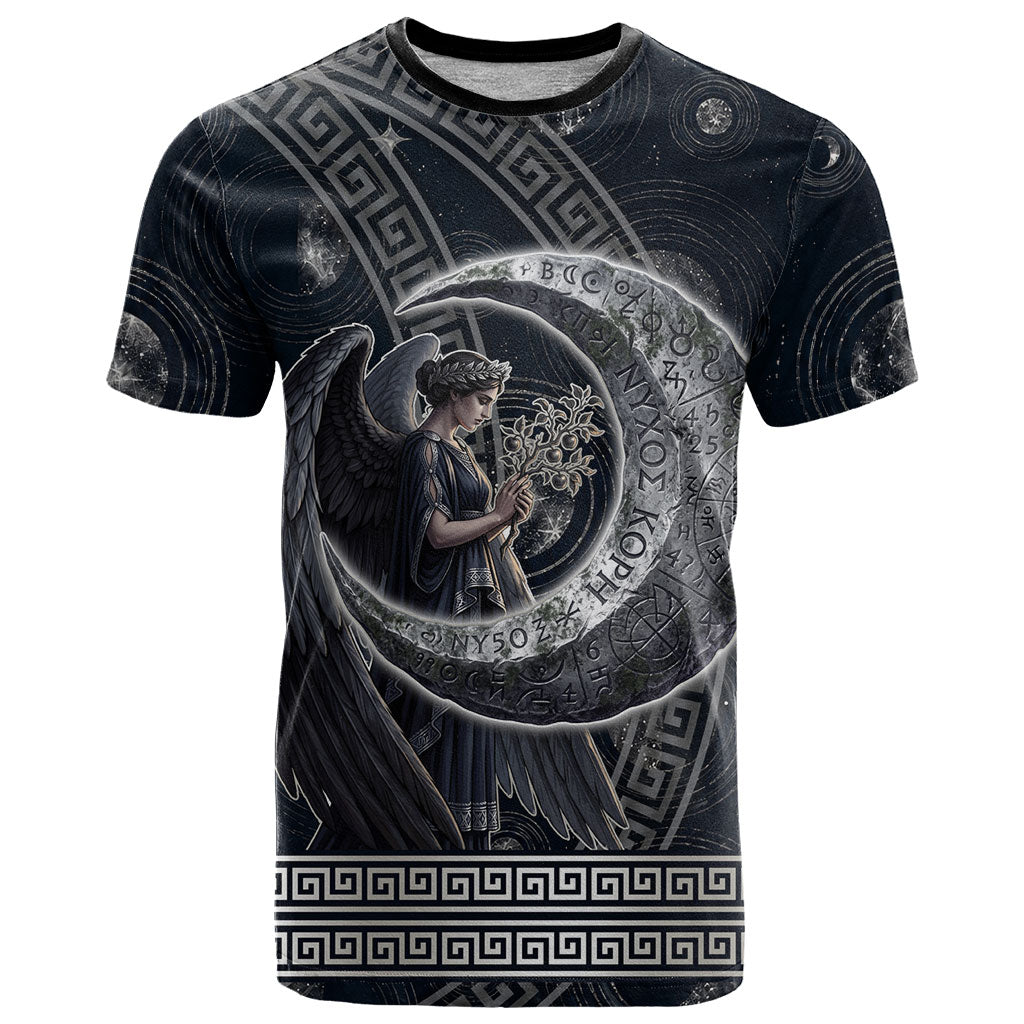Nemesis Goddess T Shirt Winged Nemesis Crescent Moon Sword Greek Key