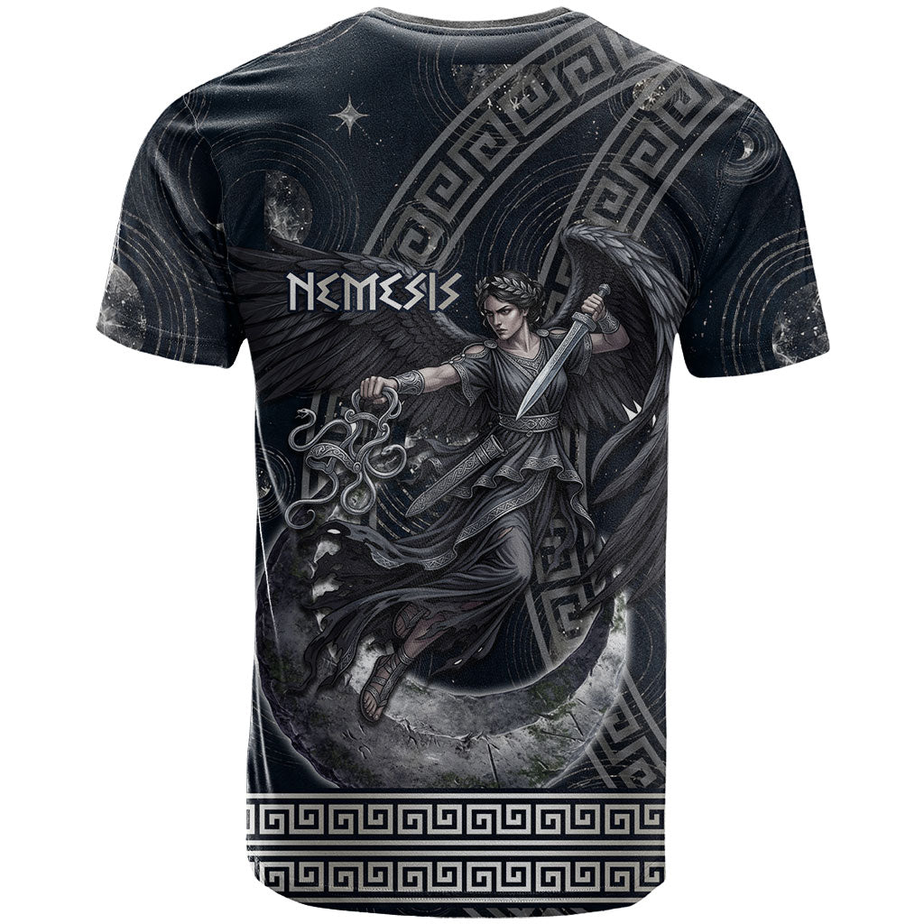 Nemesis Goddess T Shirt Winged Nemesis Crescent Moon Sword Greek Key