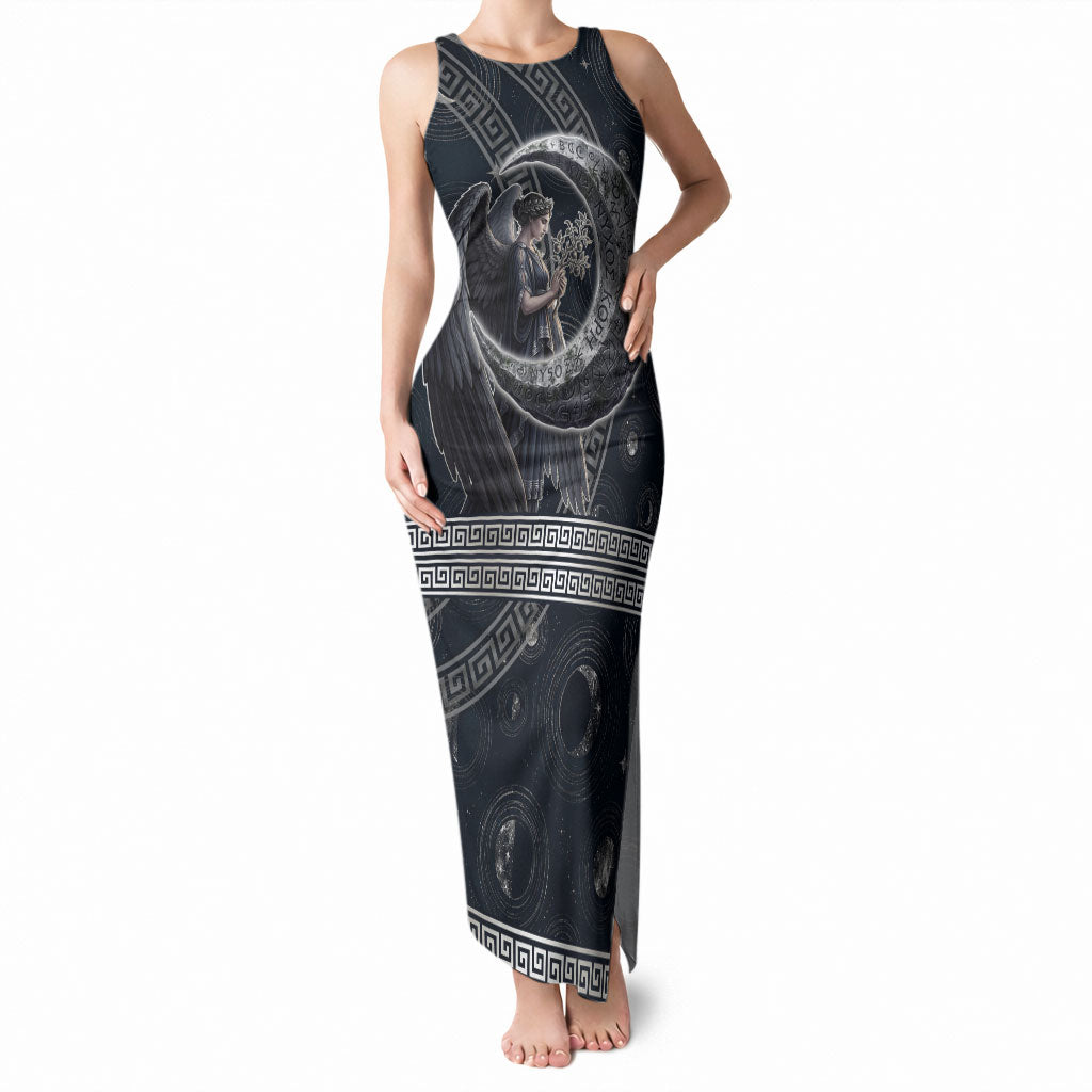 Nemesis Goddess Tank Maxi Dress Winged Nemesis Crescent Moon Sword Greek Key