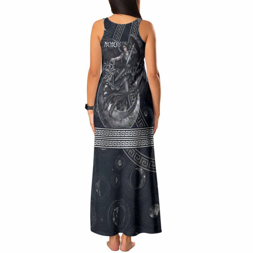 Nemesis Goddess Tank Maxi Dress Winged Nemesis Crescent Moon Sword Greek Key