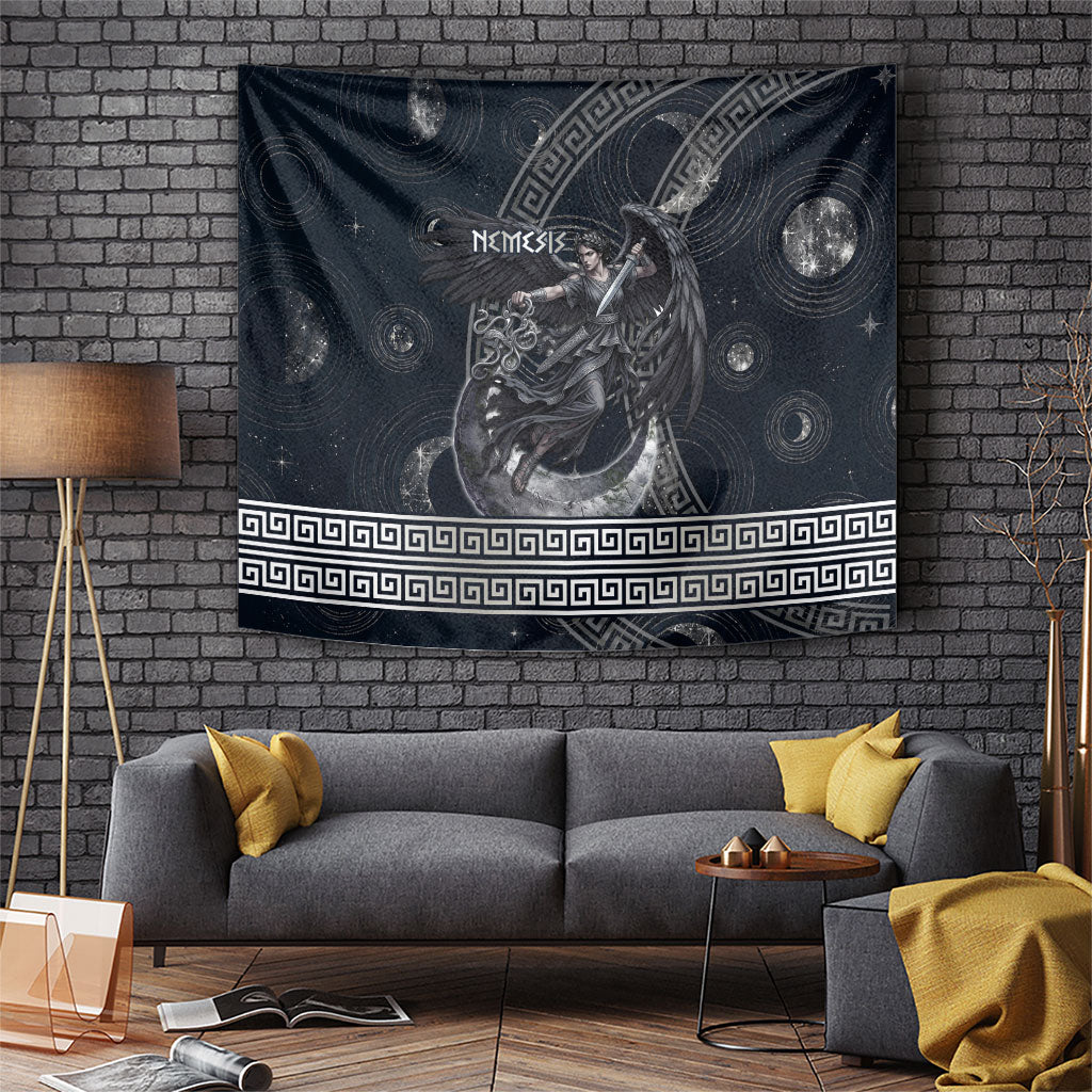 Nemesis Goddess Tapestry Winged Nemesis Crescent Moon Sword Greek Key