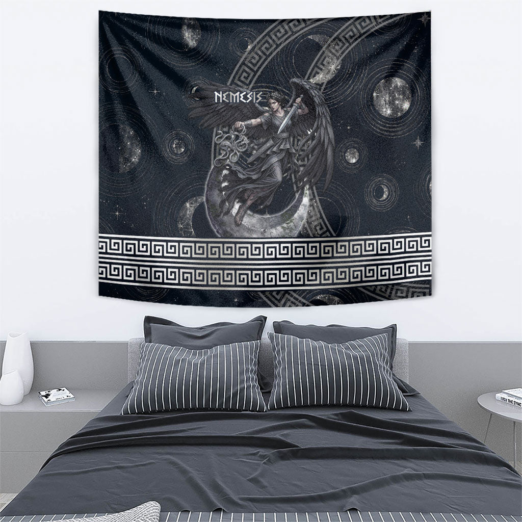 Nemesis Goddess Tapestry Winged Nemesis Crescent Moon Sword Greek Key