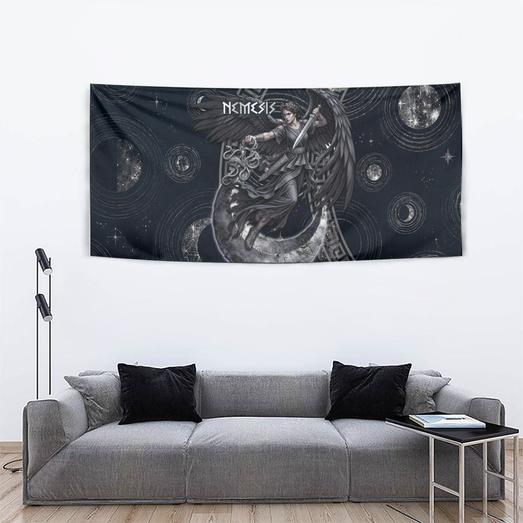 Nemesis Goddess Tapestry Winged Nemesis Crescent Moon Sword Greek Key