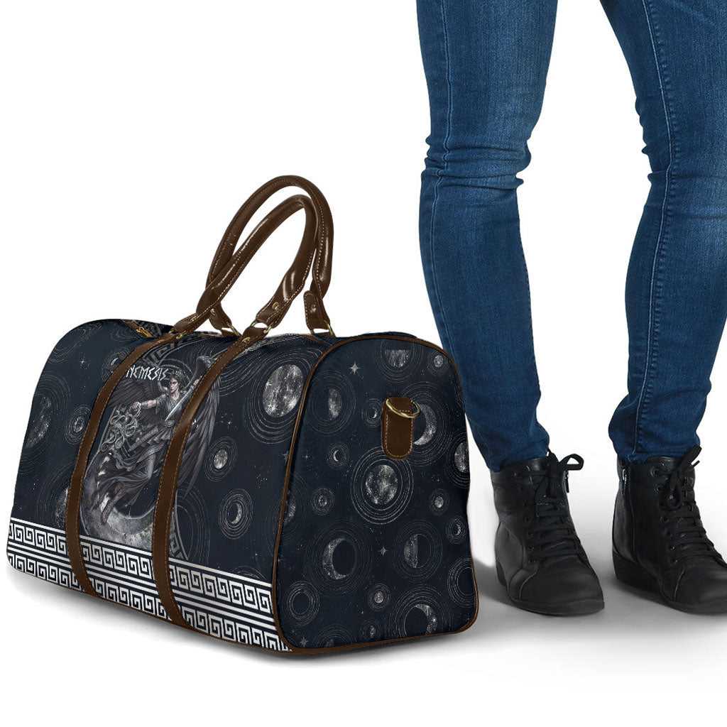 Nemesis Goddess Travel Bag Winged Nemesis Crescent Moon Sword Greek Key