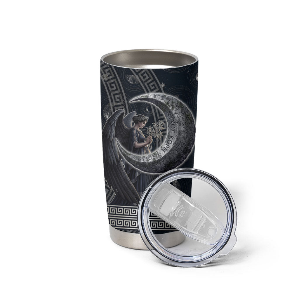 Nemesis Goddess Tumbler Cup Winged Nemesis Crescent Moon Sword Greek Key