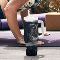 Nemesis Goddess Tumbler With Handle Winged Nemesis Crescent Moon Sword Greek Key