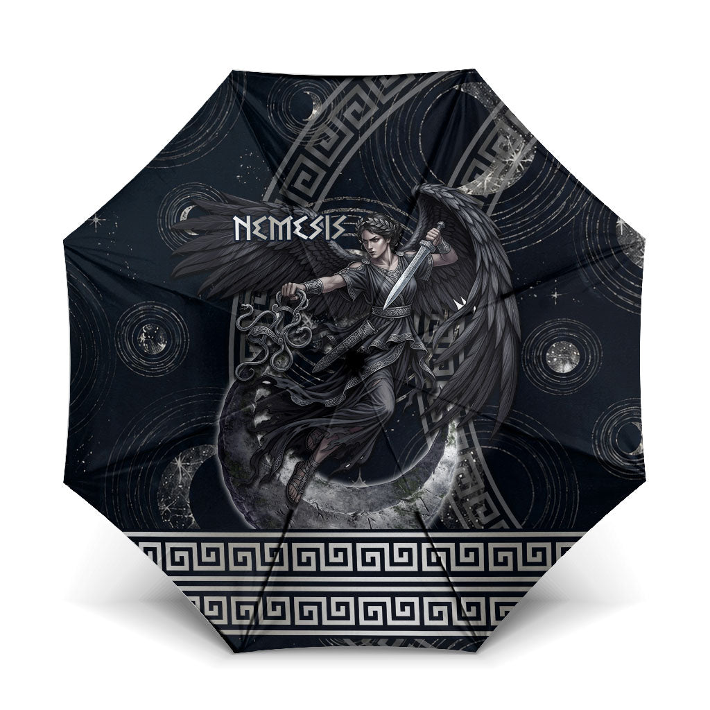 Nemesis Goddess Umbrella Winged Nemesis Crescent Moon Sword Greek Key
