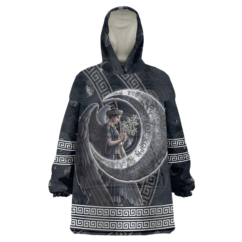 Nemesis Goddess Wearable Blanket Hoodie Winged Nemesis Crescent Moon Sword Greek Key