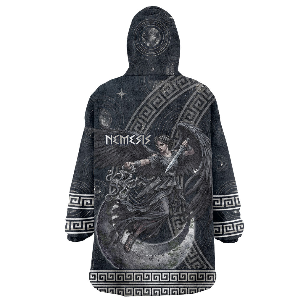 Nemesis Goddess Wearable Blanket Hoodie Winged Nemesis Crescent Moon Sword Greek Key