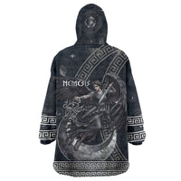 Nemesis Goddess Wearable Blanket Hoodie Winged Nemesis Crescent Moon Sword Greek Key