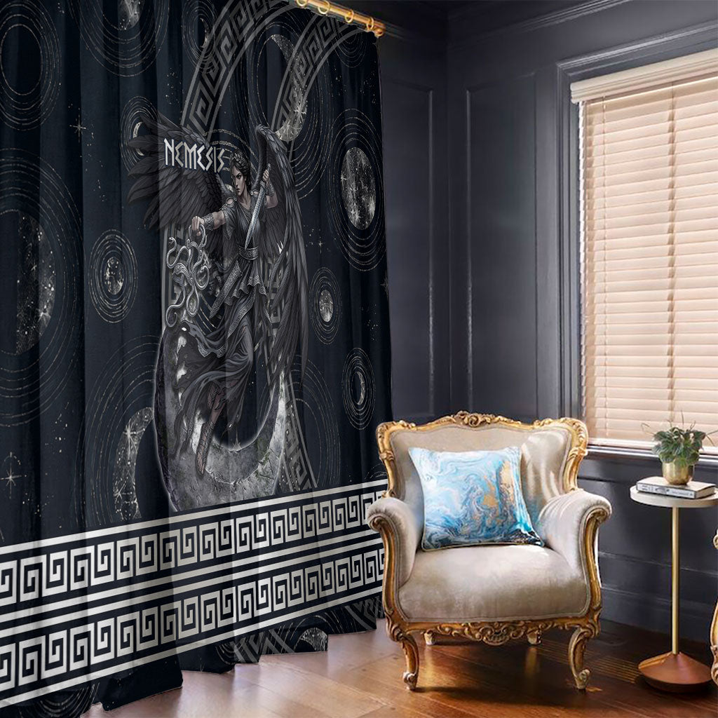 Nemesis Goddess Window Curtain Winged Nemesis Crescent Moon Sword Greek Key
