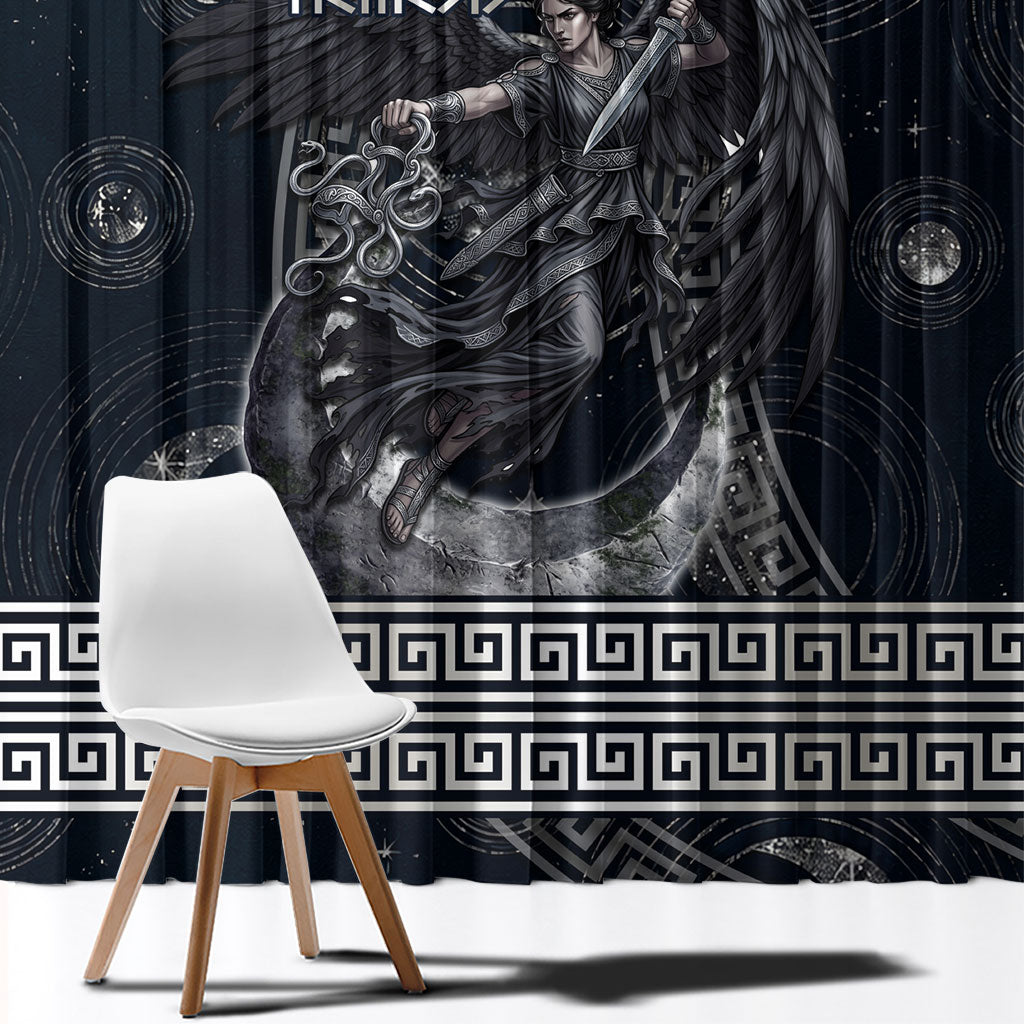 Nemesis Goddess Window Curtain Winged Nemesis Crescent Moon Sword Greek Key