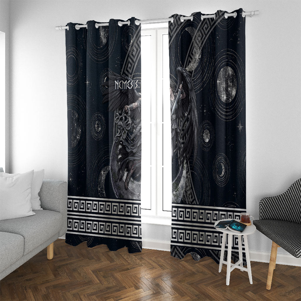 Nemesis Goddess Window Curtain Winged Nemesis Crescent Moon Sword Greek Key
