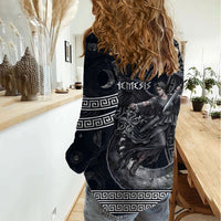 Nemesis Goddess Women Casual Shirt Winged Nemesis Crescent Moon Sword Greek Key
