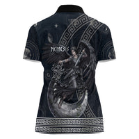 Nemesis Goddess Women Polo Shirt Winged Nemesis Crescent Moon Sword Greek Key