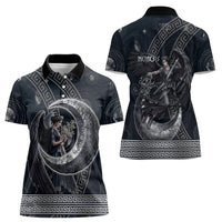 Nemesis Goddess Women Polo Shirt Winged Nemesis Crescent Moon Sword Greek Key
