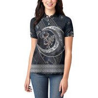 Nemesis Goddess Women Polo Shirt Winged Nemesis Crescent Moon Sword Greek Key