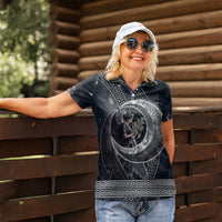 Nemesis Goddess Women Polo Shirt Winged Nemesis Crescent Moon Sword Greek Key