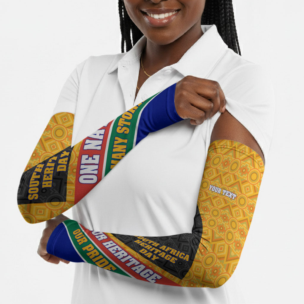 Personalized South Africa Heritage Day Arm Sleeves One Nation Many Stories Geometric Flag Pattern