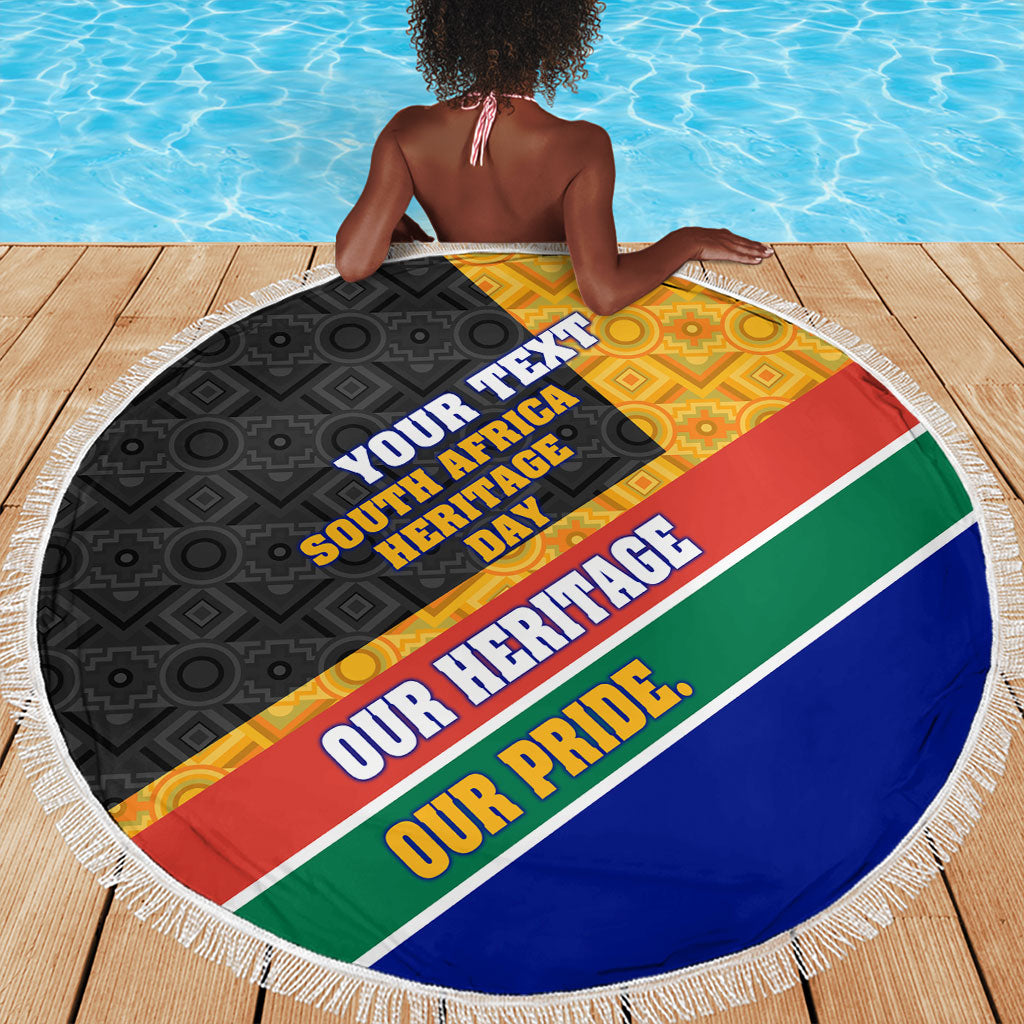 Personalized South Africa Heritage Day Beach Blanket One Nation Many Stories Geometric Flag Pattern