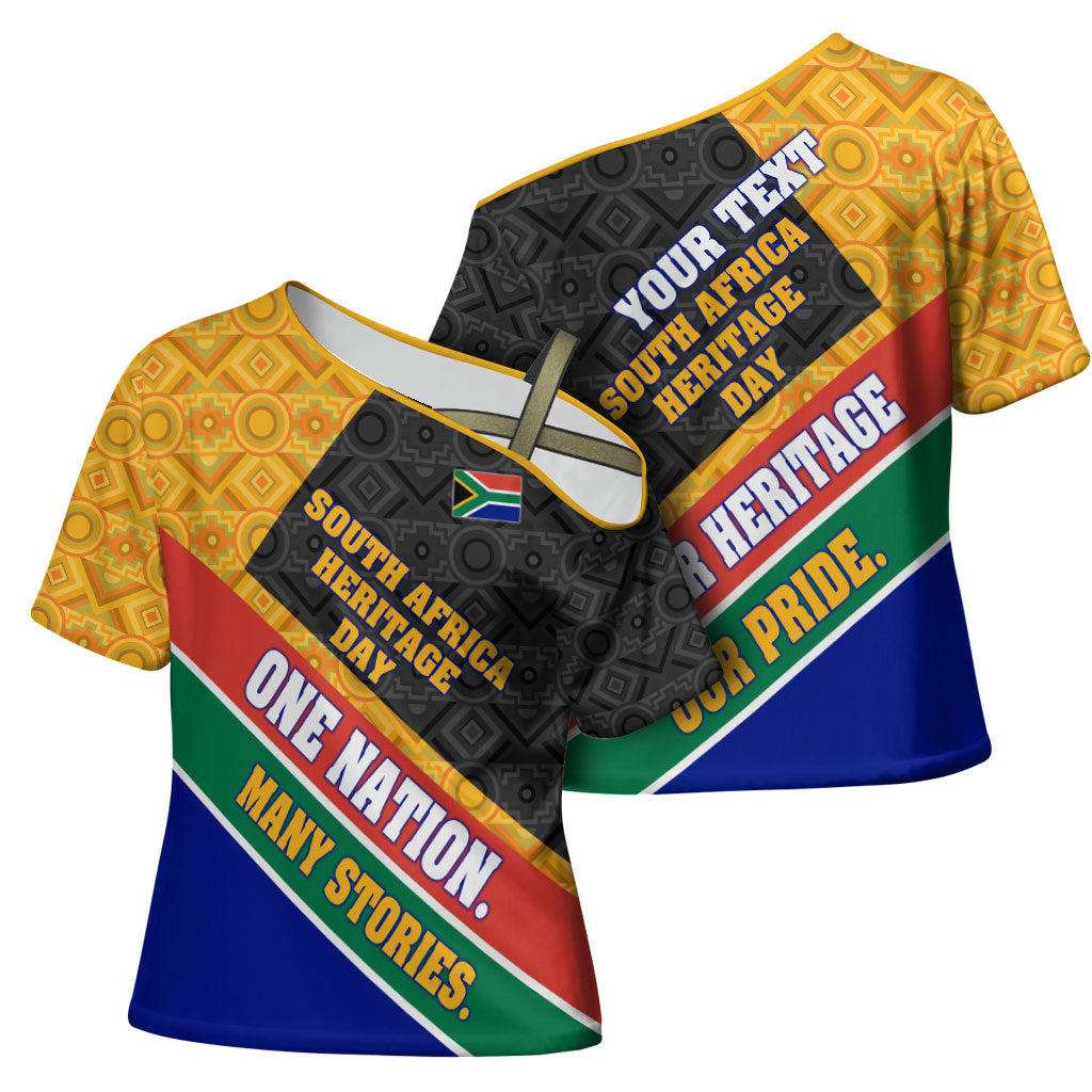 Personalized South Africa Heritage Day Cross Shoulder Shirt One Nation Many Stories Geometric Flag Pattern