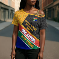 Personalized South Africa Heritage Day Cross Shoulder Shirt One Nation Many Stories Geometric Flag Pattern