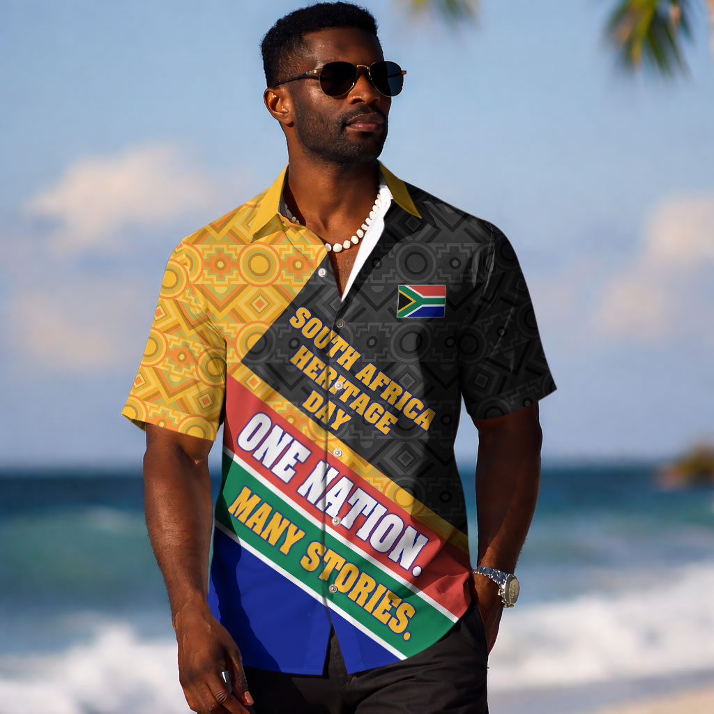 Personalized South Africa Heritage Day Hawaiian Shirt One Nation Many Stories Geometric Flag Pattern