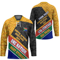 Personalized South Africa Heritage Day Hockey Jersey One Nation Many Stories Geometric Flag Pattern