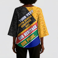 Personalized South Africa Heritage Day Kimono Sleeve Blouse One Nation Many Stories Geometric Flag Pattern