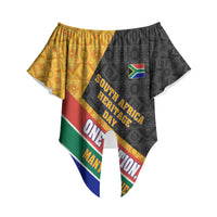 Personalized South Africa Heritage Day Off Shoulder Wrap Waist Top One Nation Many Stories Geometric Flag Pattern
