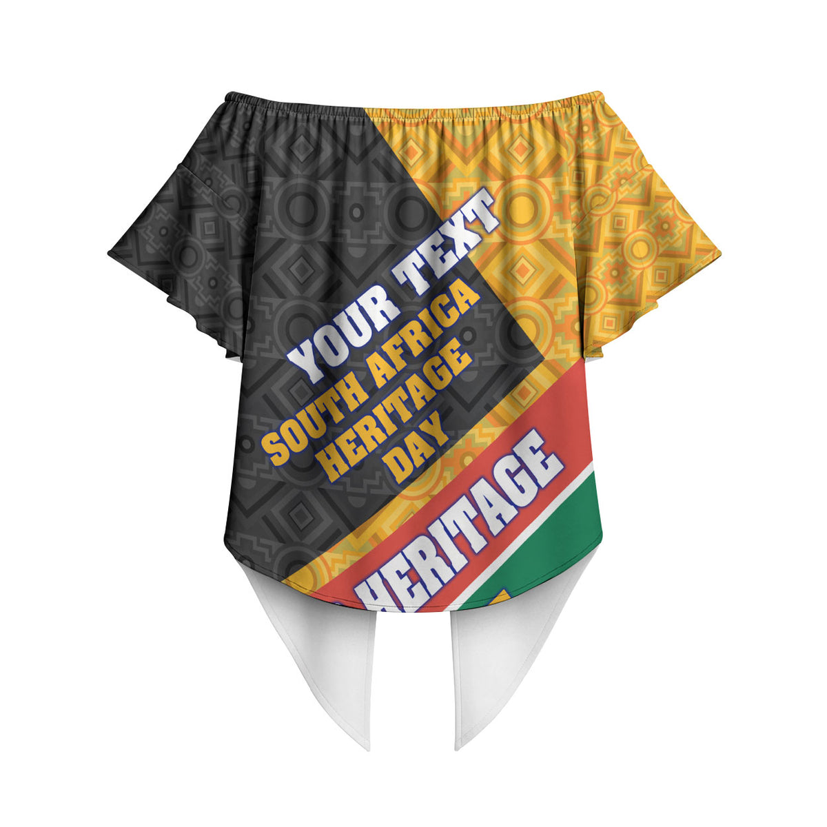 Personalized South Africa Heritage Day Off Shoulder Wrap Waist Top One Nation Many Stories Geometric Flag Pattern