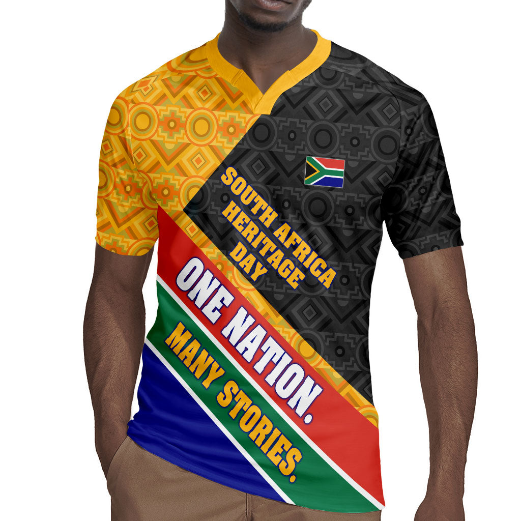 Personalized South Africa Heritage Day Rugby Jersey One Nation Many Stories Geometric Flag Pattern