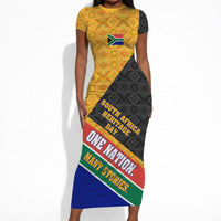 Personalized South Africa Heritage Day Short Sleeve Bodycon Dress One Nation Many Stories Geometric Flag Pattern