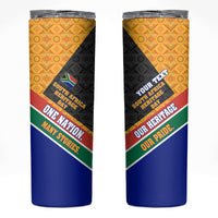 Personalized South Africa Heritage Day Skinny Tumbler One Nation Many Stories Geometric Flag Pattern