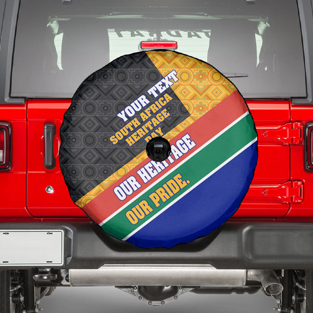 Personalized South Africa Heritage Day Spare Tire Cover One Nation Many Stories Geometric Flag Pattern