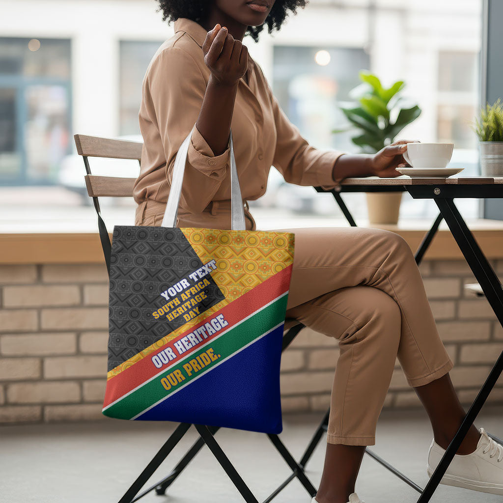 Personalized South Africa Heritage Day Tote Bag One Nation Many Stories Geometric Flag Pattern