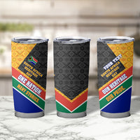 Personalized South Africa Heritage Day Tumbler Cup One Nation Many Stories Geometric Flag Pattern