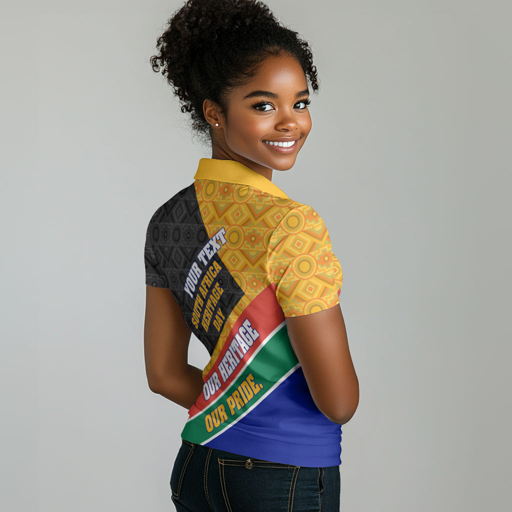 Personalized South Africa Heritage Day Women Polo Shirt One Nation Many Stories Geometric Flag Pattern
