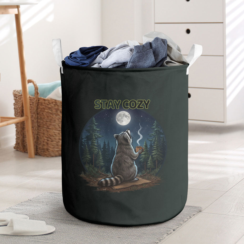 Raccoon Stay Wild Stay Cozy Camping Laundry Basket Starry Night Forest Wildlife