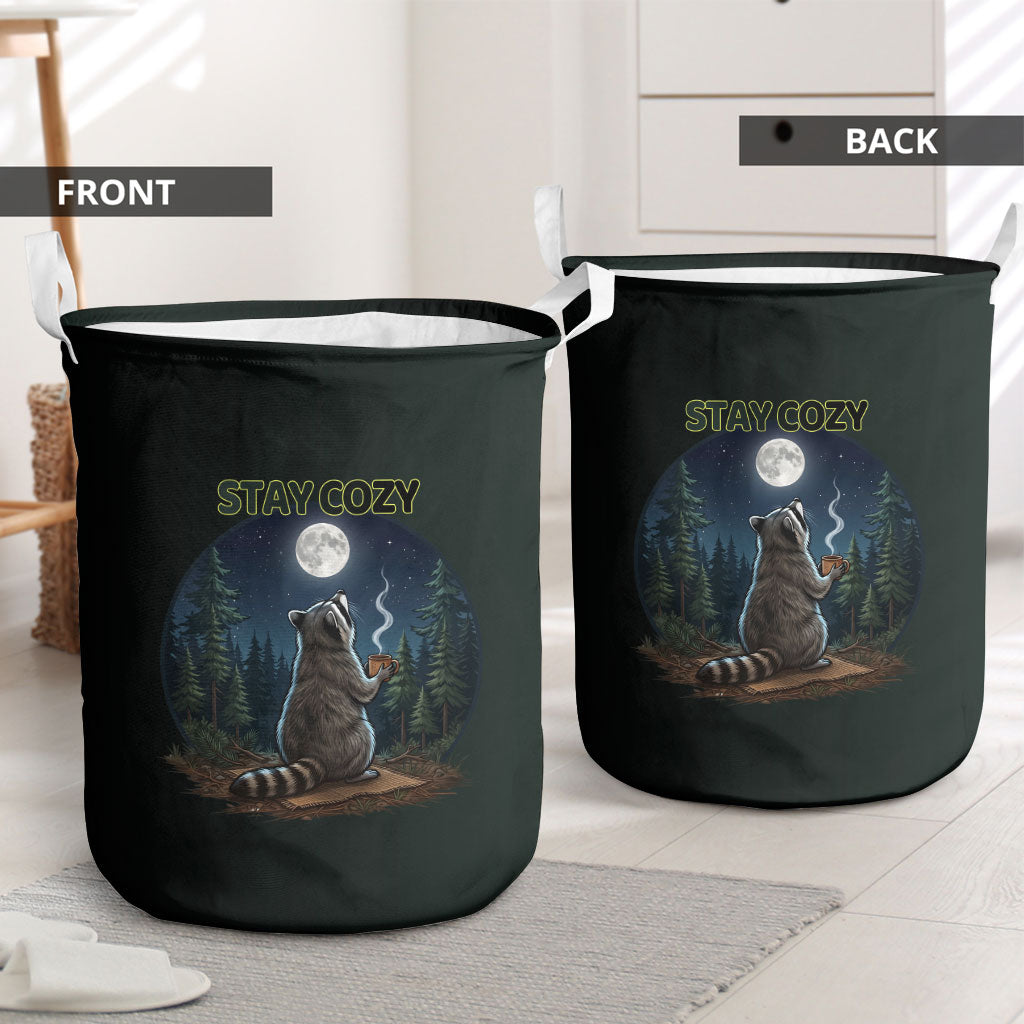 Raccoon Stay Wild Stay Cozy Camping Laundry Basket Starry Night Forest Wildlife
