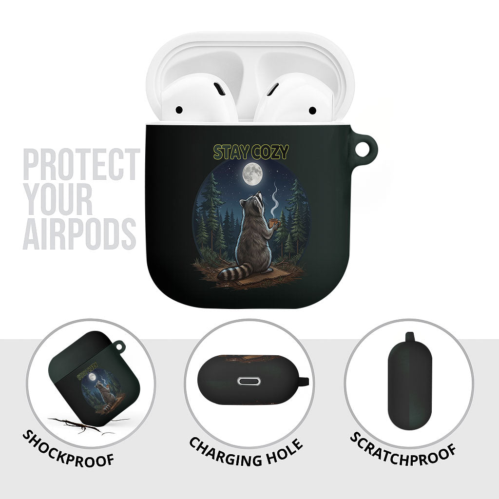 Raccoon Stay Wild Stay Cozy Camping AirPods Case Starry Night Forest Wildlife