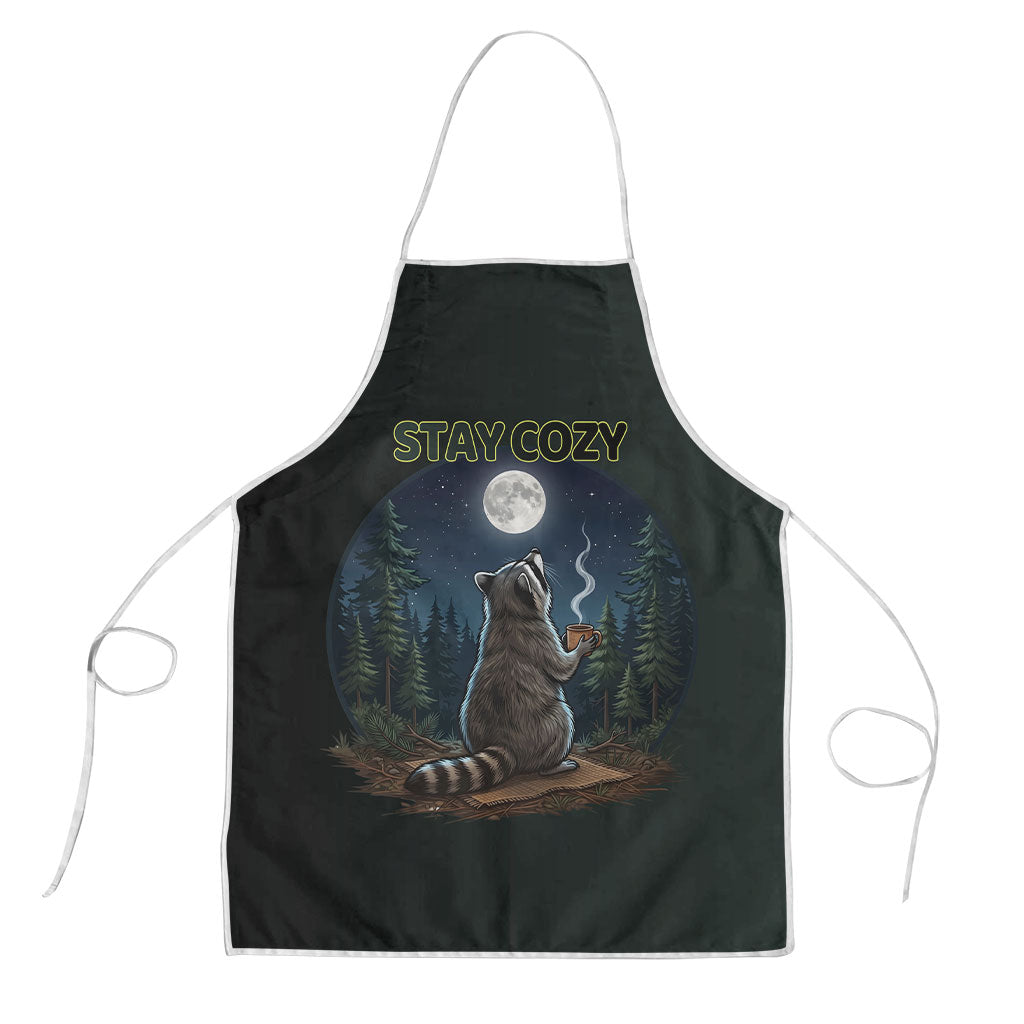 Raccoon Stay Wild Stay Cozy Camping Apron Starry Night Forest Wildlife