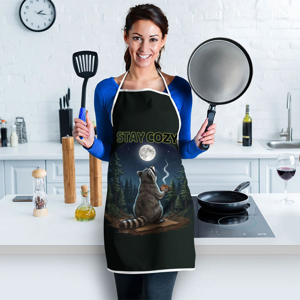 Raccoon Stay Wild Stay Cozy Camping Apron Starry Night Forest Wildlife