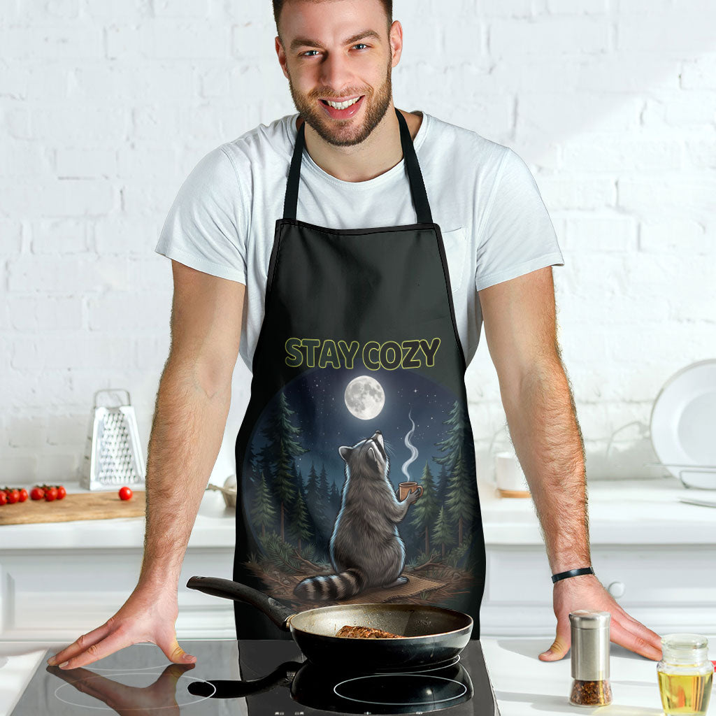 Raccoon Stay Wild Stay Cozy Camping Apron Starry Night Forest Wildlife