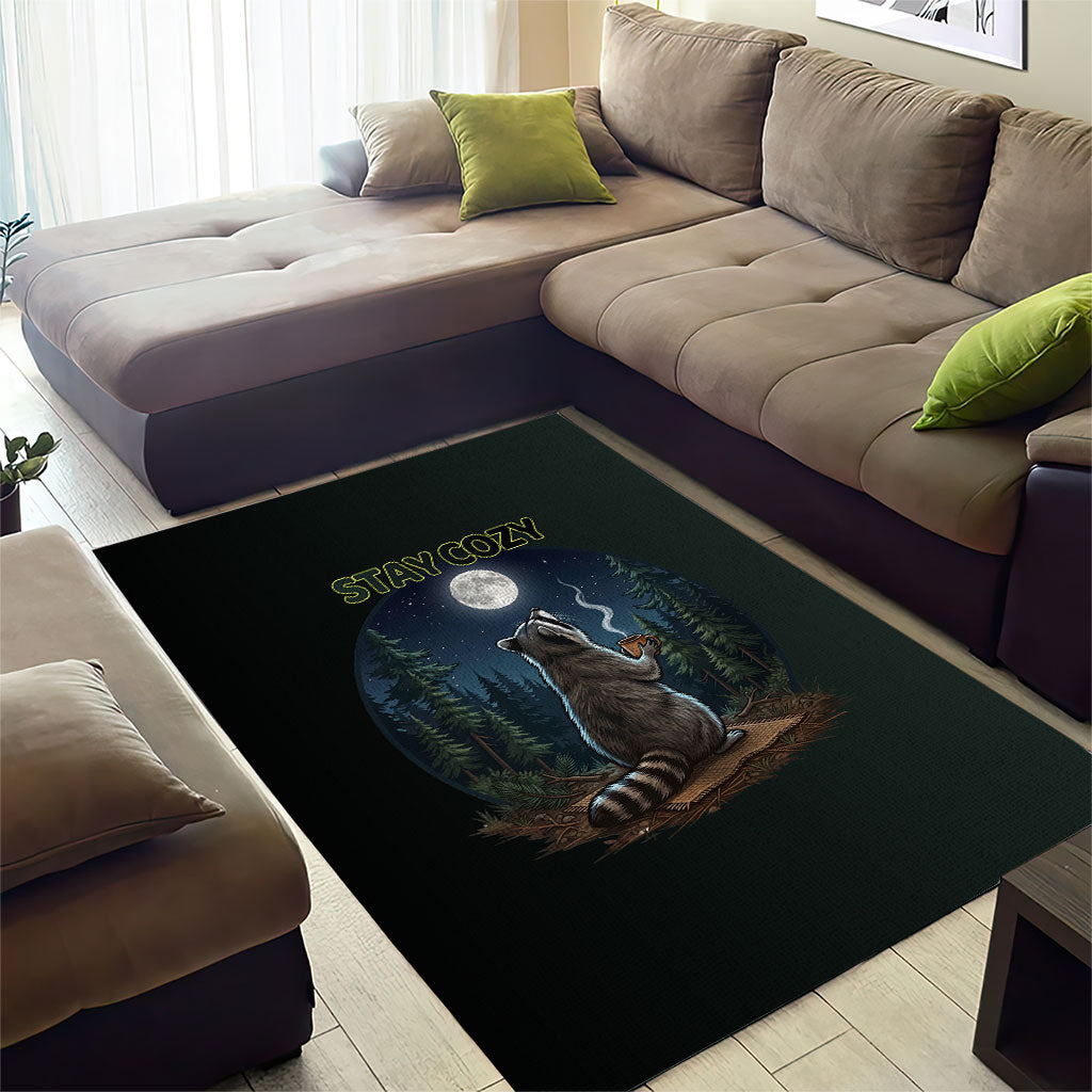 Raccoon Stay Wild Stay Cozy Camping Area Rug Starry Night Forest Wildlife