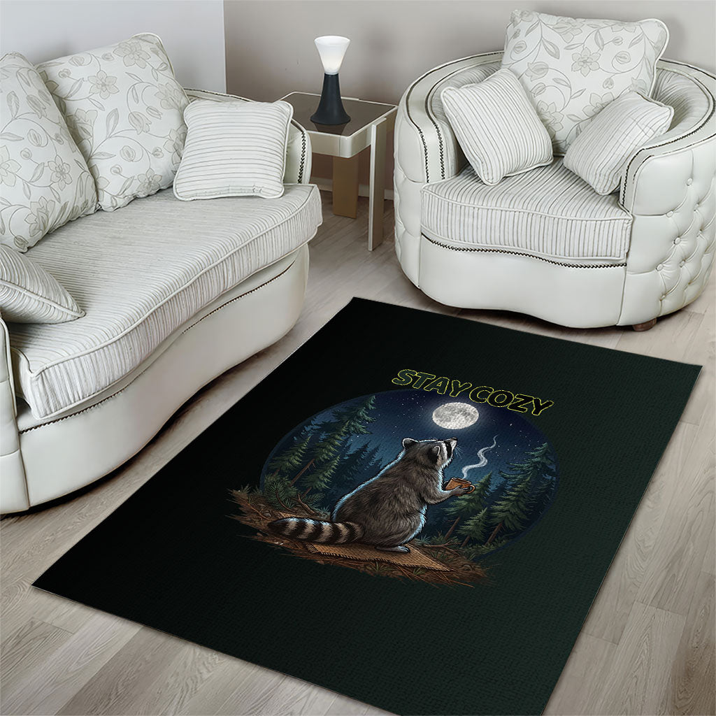 Raccoon Stay Wild Stay Cozy Camping Area Rug Starry Night Forest Wildlife