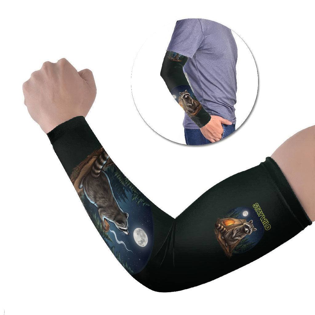 Raccoon Stay Wild Stay Cozy Camping Arm Sleeves Starry Night Forest Wildlife