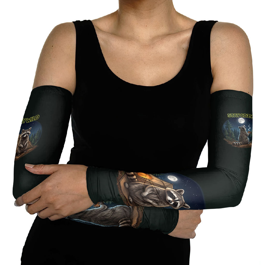 Raccoon Stay Wild Stay Cozy Camping Arm Sleeves Starry Night Forest Wildlife