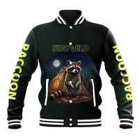 Raccoon Stay Wild Stay Cozy Camping Baseball Jacket Starry Night Forest Wildlife